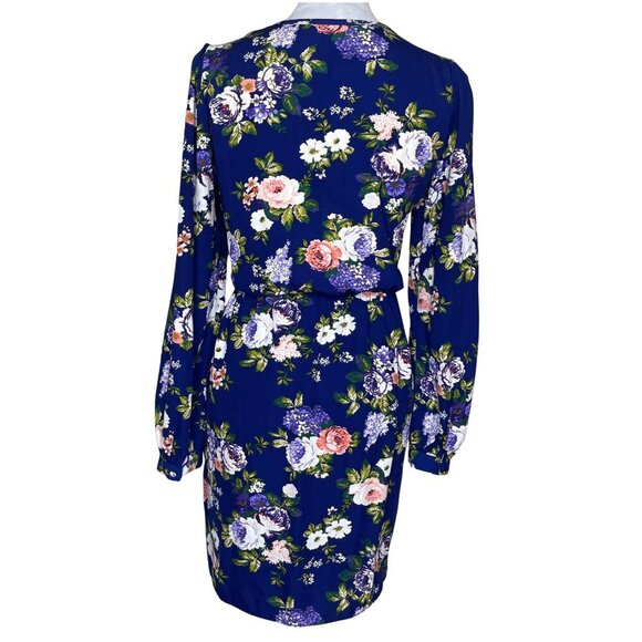 Lulus Blue Floral Long Sleeve Wrap Mini Dress Size M Made in USA - Picture 4 of 13